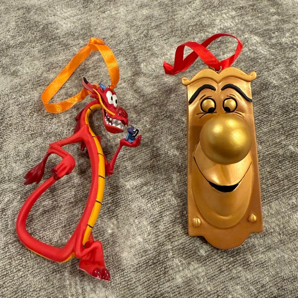 Disney Mushu and Doorknob Ornaments